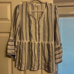 White Blouse with black stitched stripes